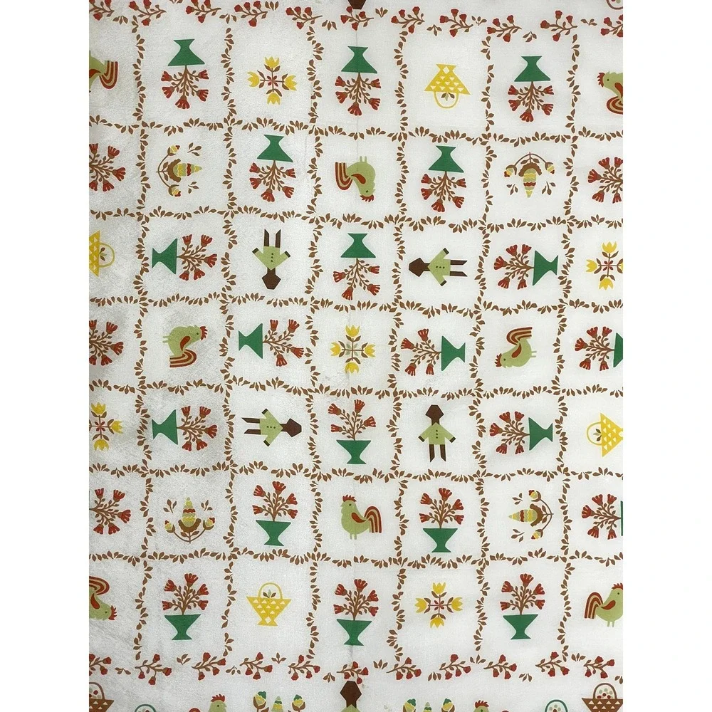 Echo Folk Art Rooster Basket Floral Silk Scarf Cottagecore Prairie 21